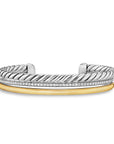 David Yurman Mercer™ Three Row Cuff Bracelet In Sterling Silver With 18k Yellow Gold And Diamonds, 10mm