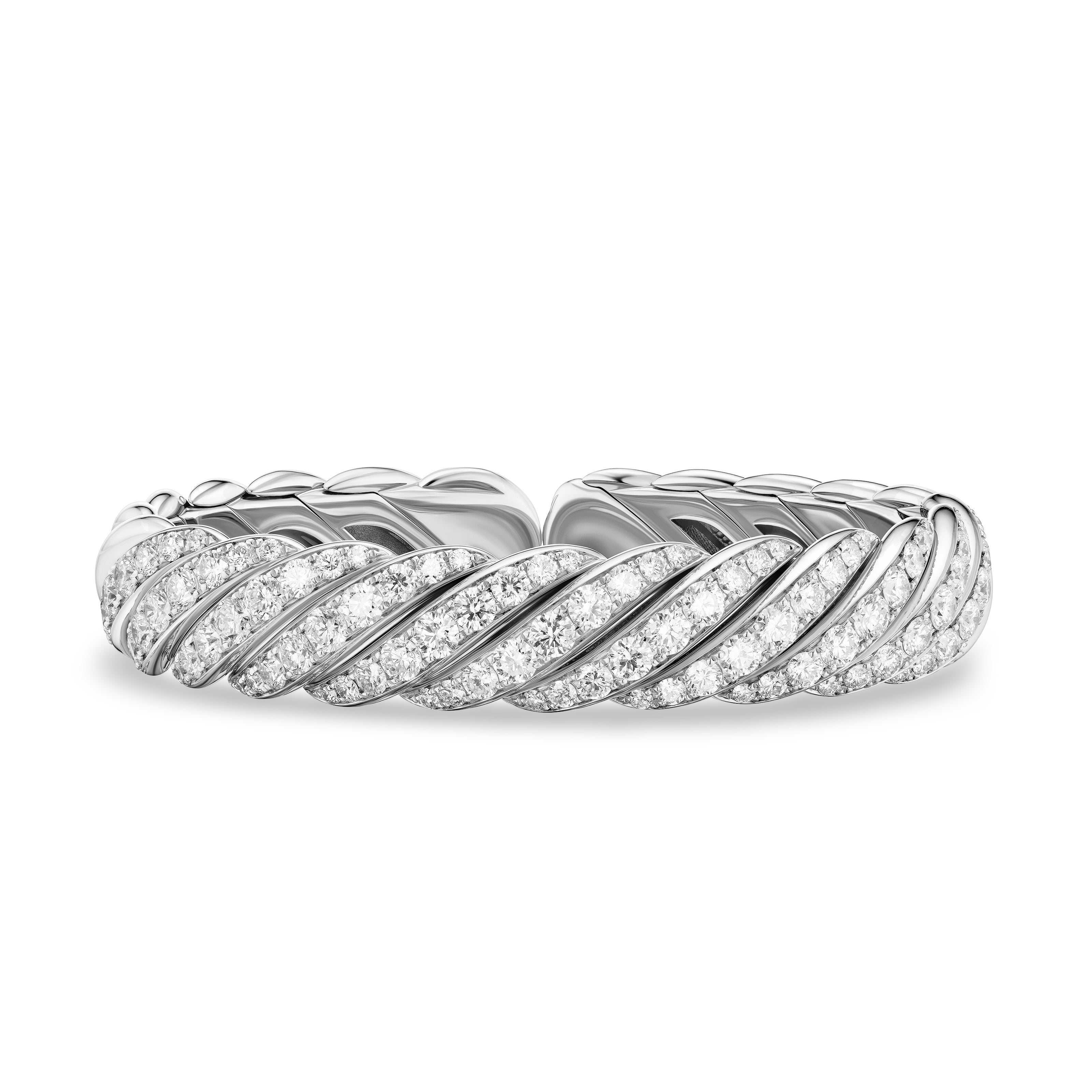 David Yurman Sculpted Cable Flex Bracelet In 18k White Gold With Diamonds, 11mm