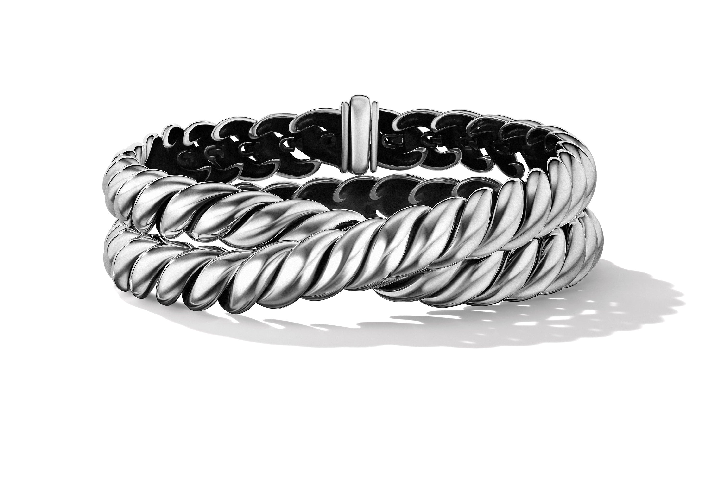 David Yurman 8.5mm Sculpted Cable 2-Wrap Bracelet Sil