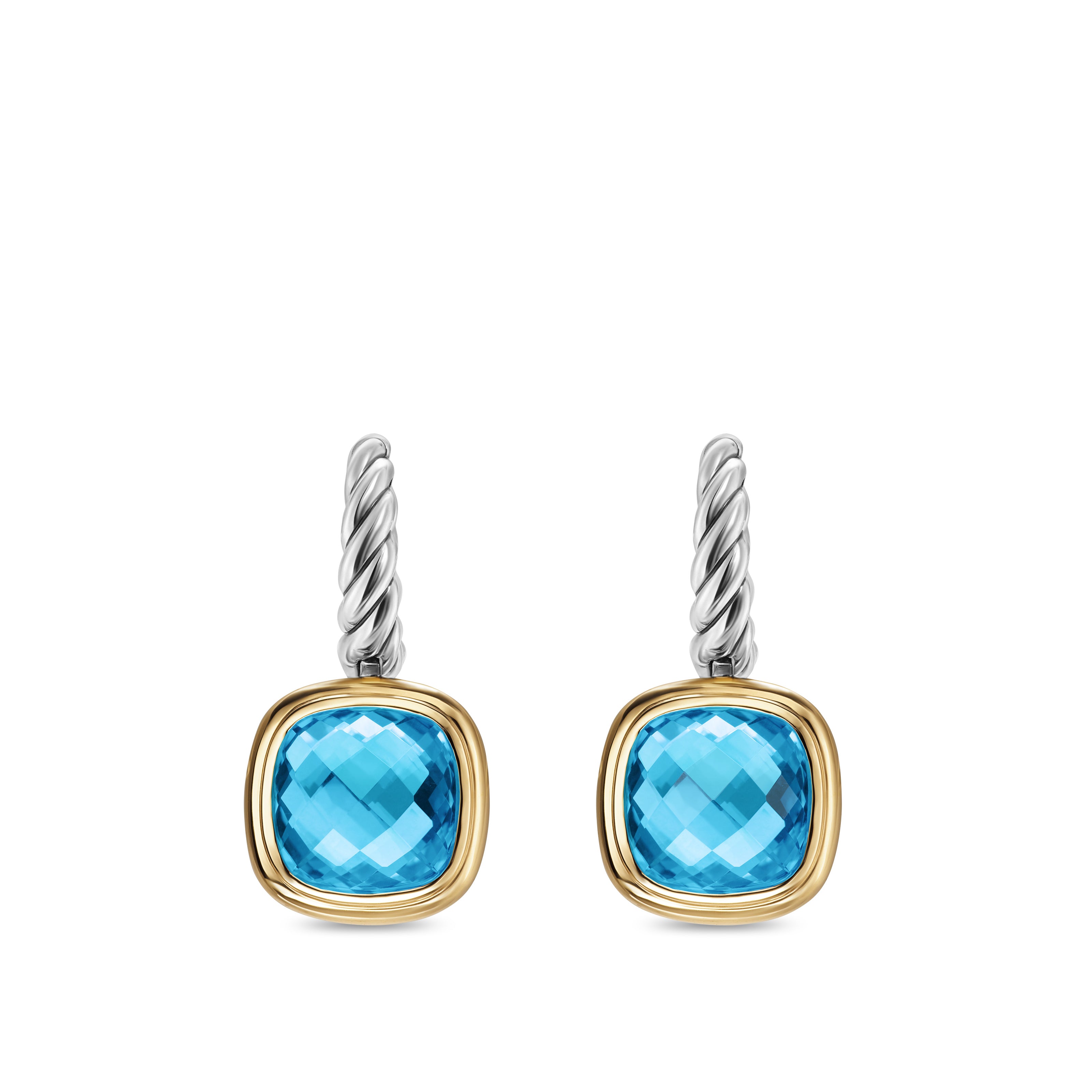 David Yurman Albion® Drop Earrings In Sterling Silver With 18k Yellow Gold And Blue Topaz, 10mm