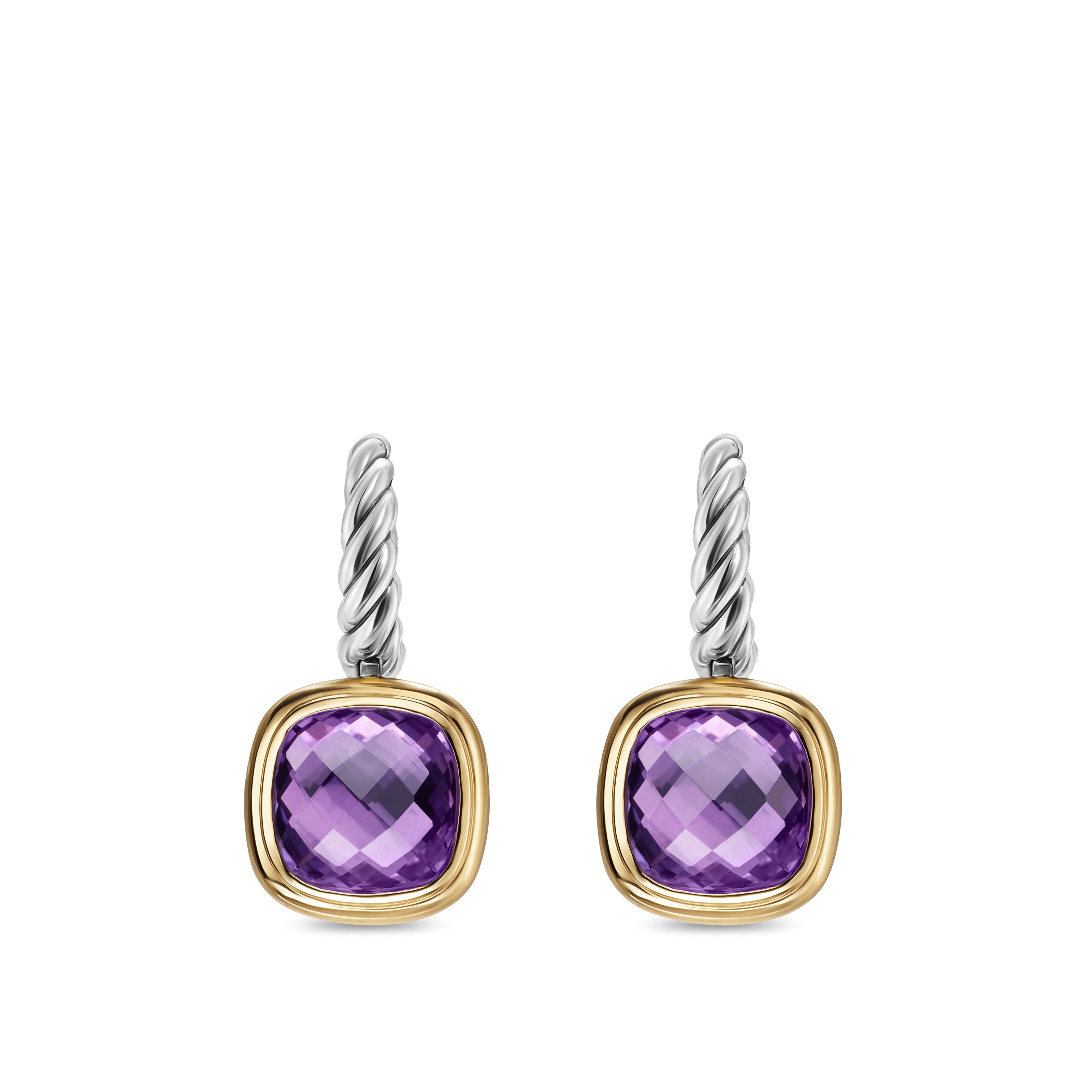 David Yurman Albion® Drop Earrings In Sterling Silver With 18k Yellow Gold And Amethyst, 10mm