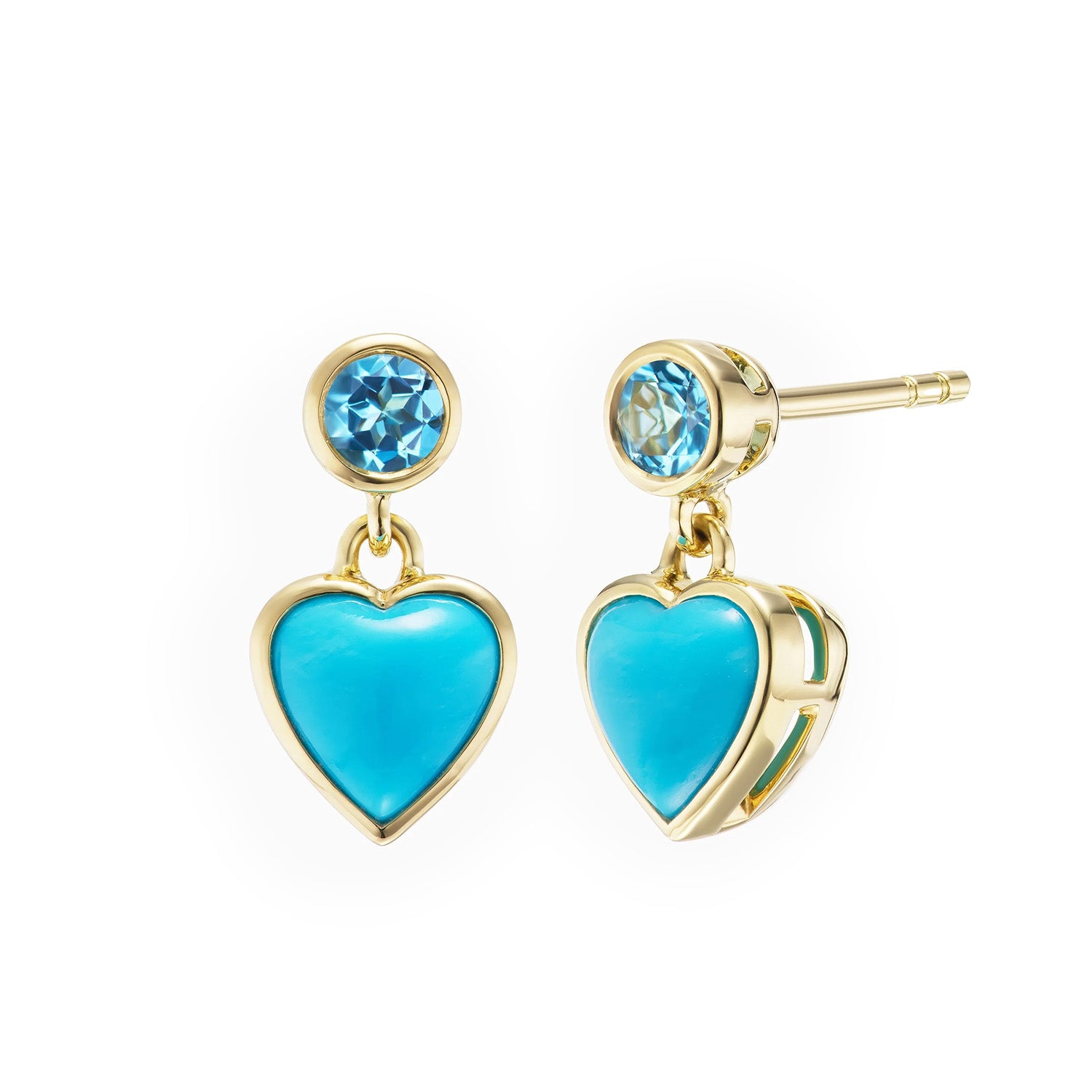 Emily P. Wheeler 18k Yellow Gold Blue Topaz & Turquoise Heart Earrings
