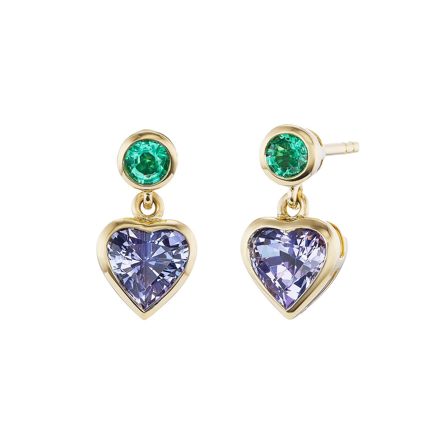 Emily P. Wheeler 18k Yellow Gold Emerald & Tanzanite Heart Earrings
