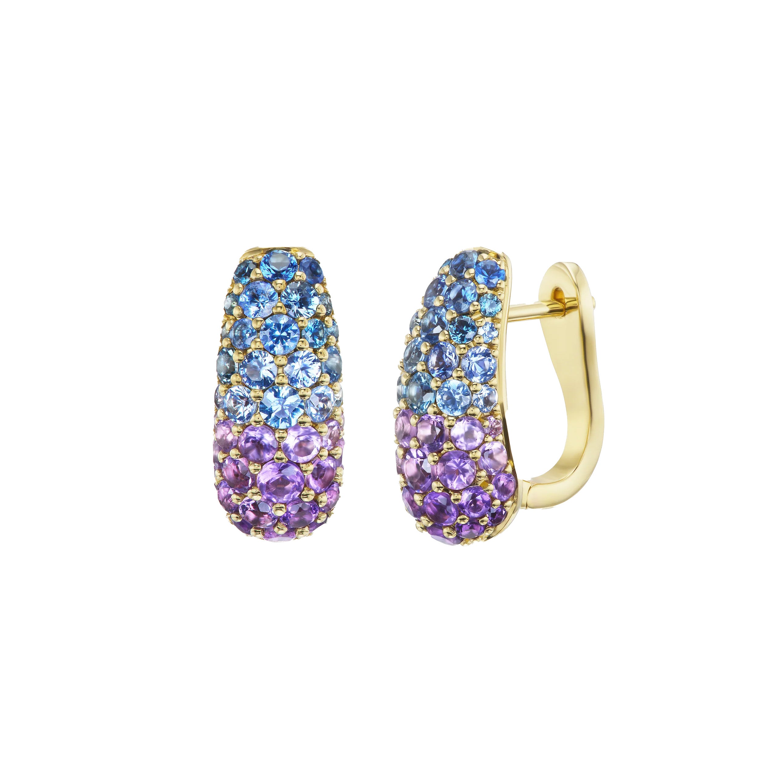 Emily P. Wheeler 18k Yellow Gold Ombre Sapphire & Amethyst Huggie Earrings