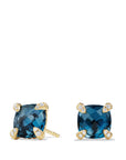 David Yurman Chatelaine Stud Earrings In 18k Yellow Gold With Hampton Blue Topaz And Diamonds, 8mm