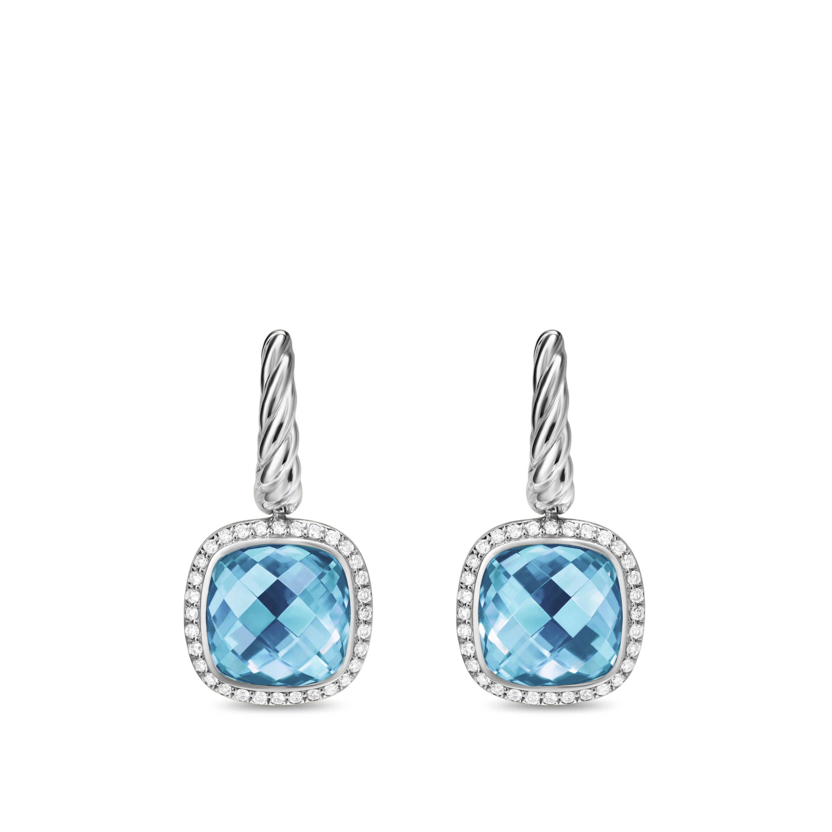 David Yurman Albion® Drop Earrings In Sterling Silver With Blue Topaz And Diamonds, 10mm