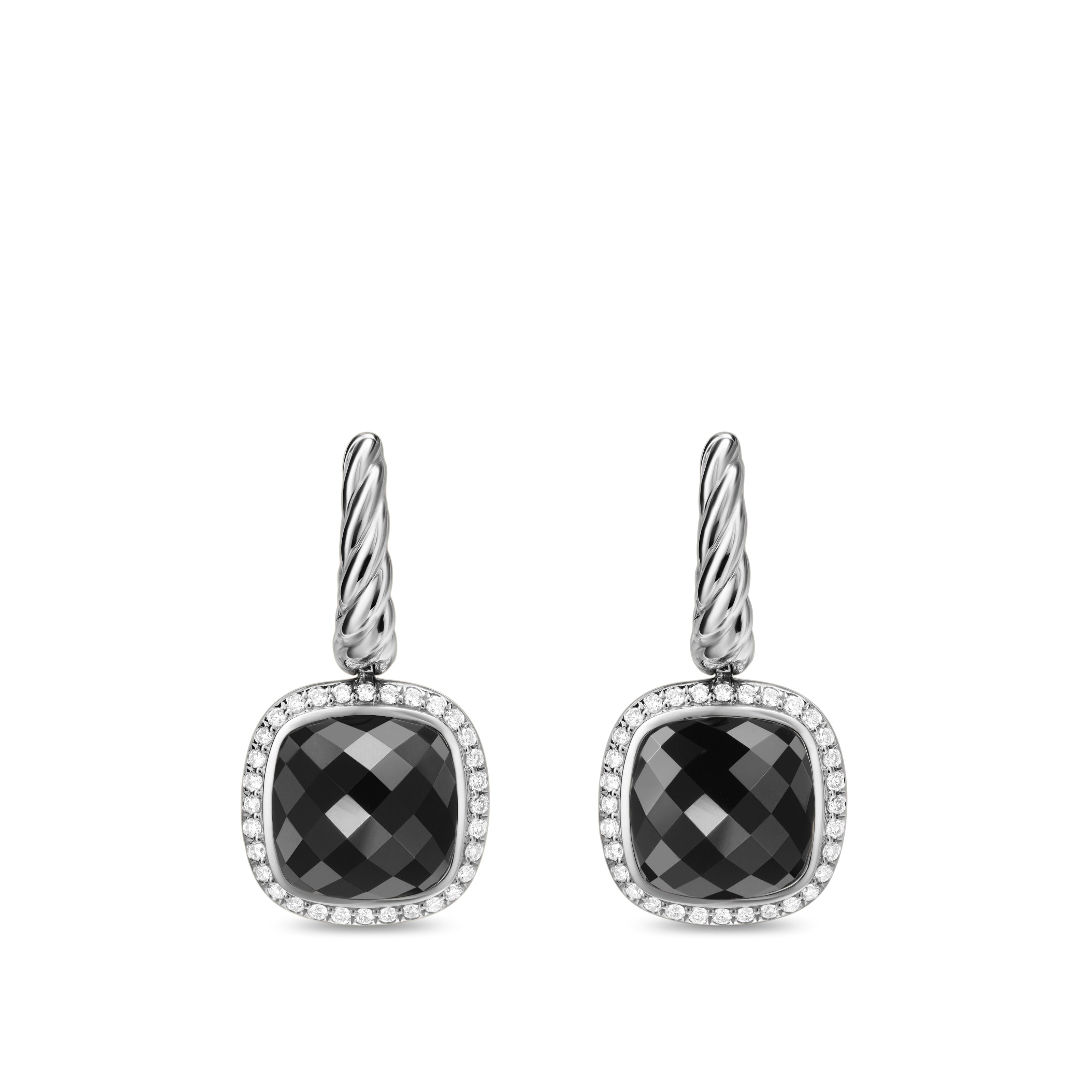 David Yurman Albion® Drop Earrings In Sterling Silver With Black Onyx And Diamonds, 10mm