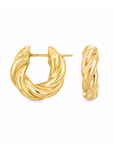 14k yellow gold twisted puffy hoop earrings.