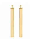 A pair of gold-toned dangle earrings with a textured chain fringe design, shown against a solid white background.