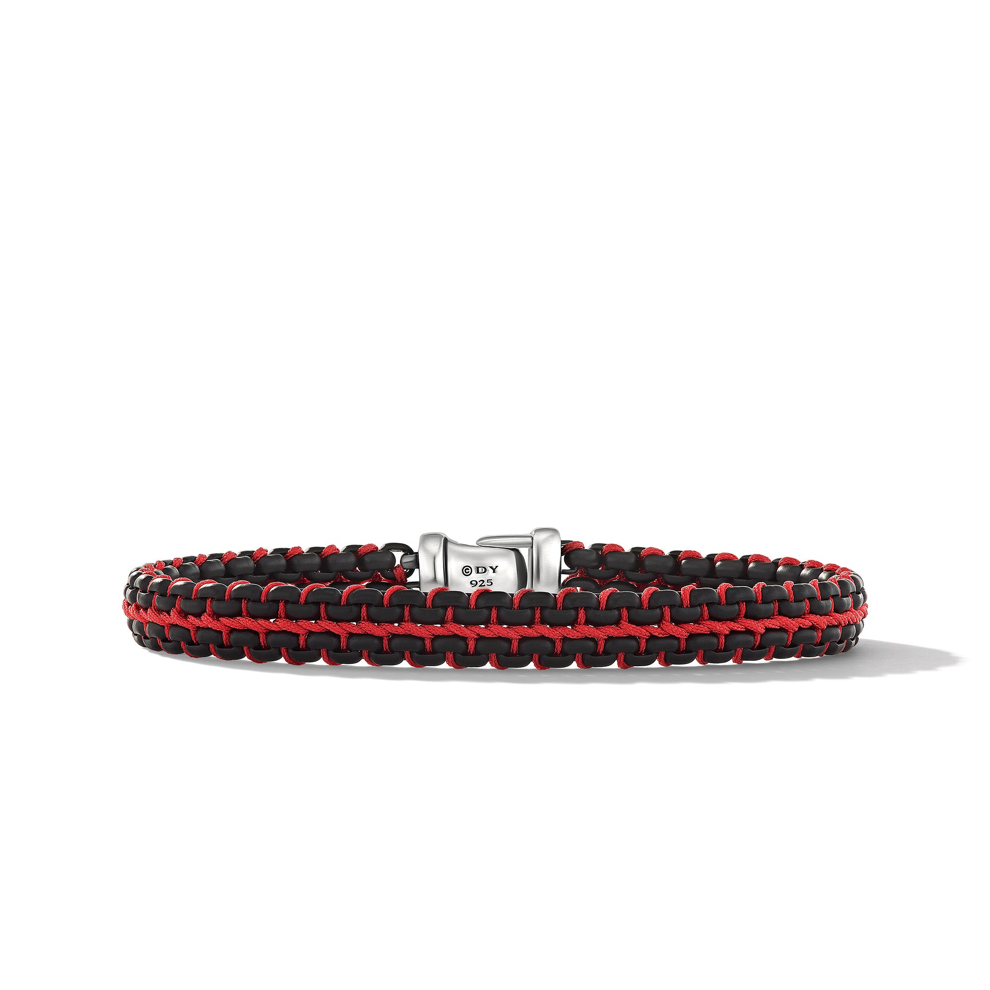 David Yurman 10mm Woven Box Chain Brac Stn Stl/sil-Blk/red