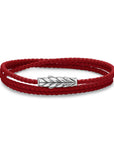 David Yurman Chevron Triple Wrap Bracelet In Red Leather With Sterling Silver, 3mm