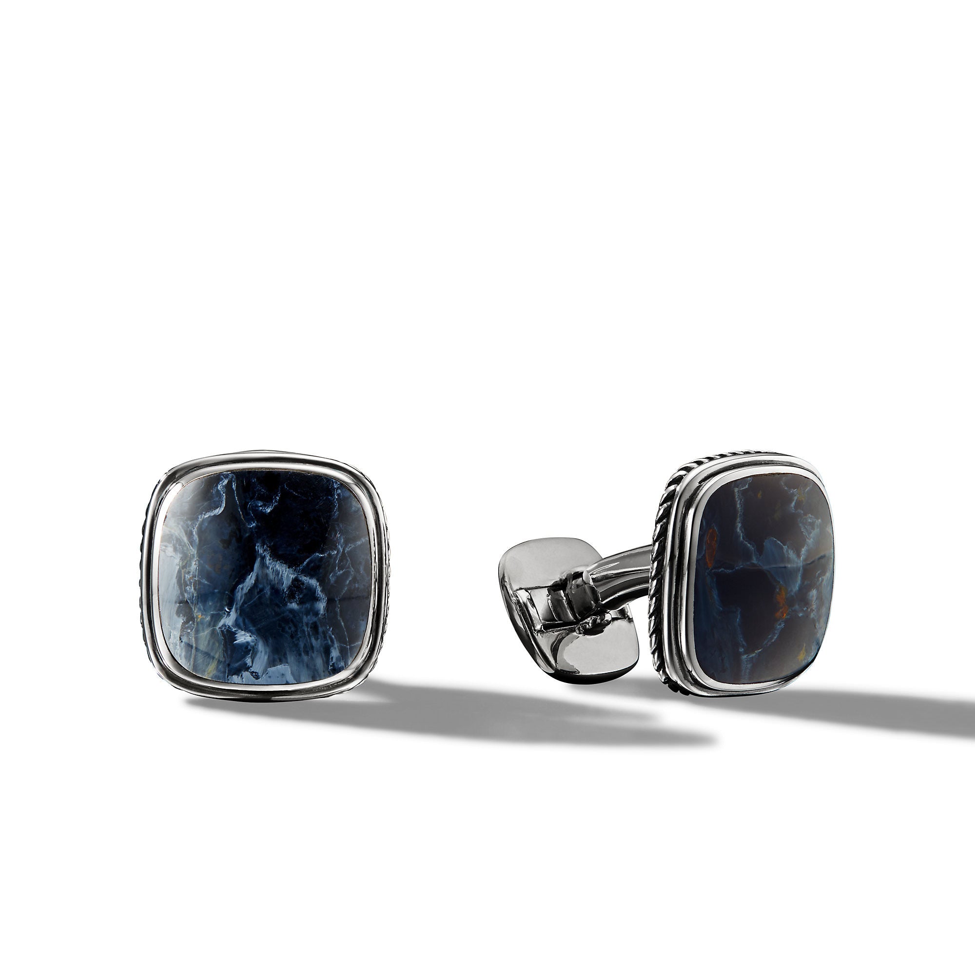 David Yurman 18x18 Mm Exotic Stone Cufflinks In Sterling Silver With Cabochon Pietersite