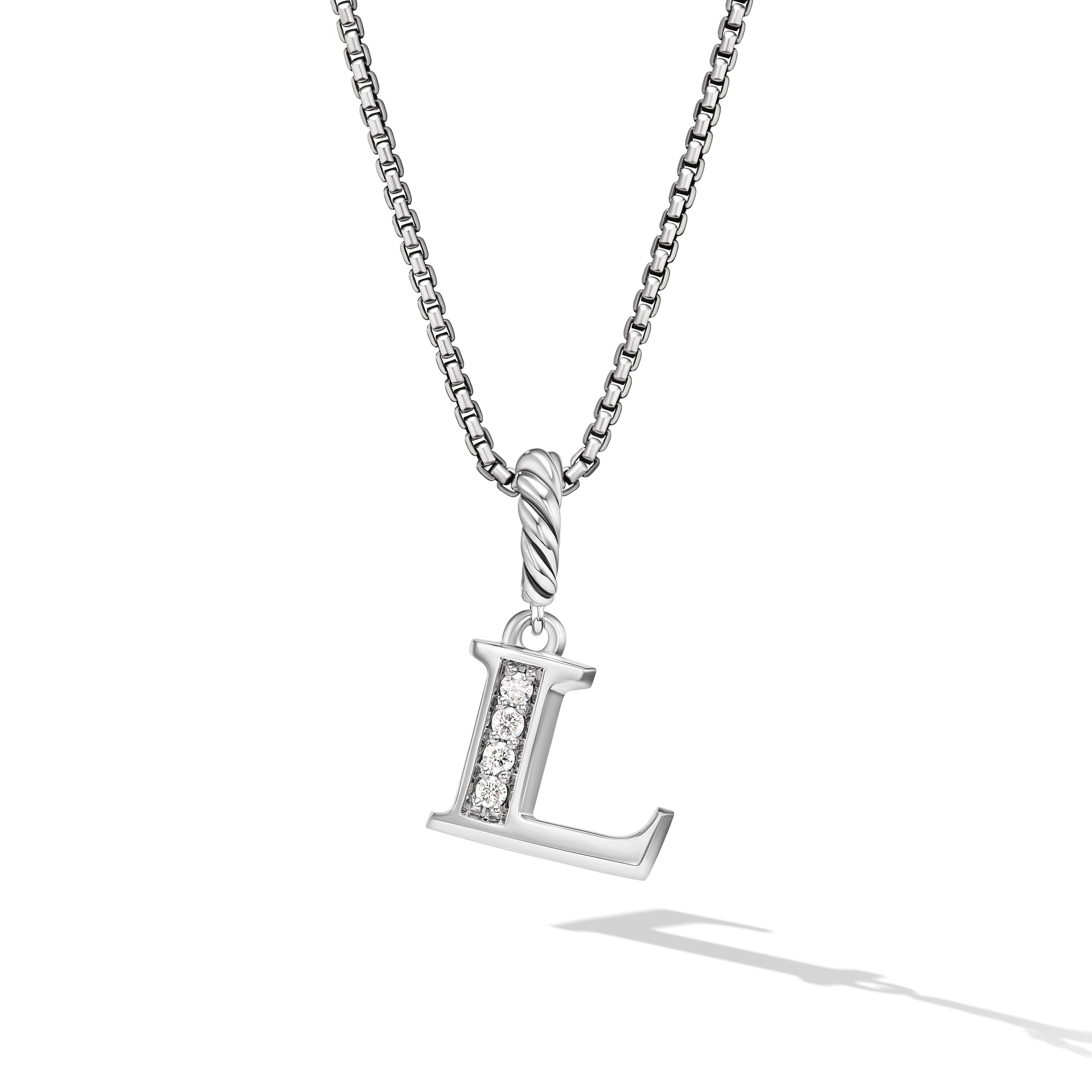 David Yurman Pave Initial Pendant Necklace In Sterling Silver With Diamond L