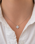 18k White Gold 1.00ctw Diamond Clover Pendant Necklace