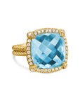 David Yurman Chatelaine® pavé Bezel Ring In 18k Yellow Gold With Blue Topaz And Diamonds, 14mm
