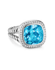 David Yurman Albion Ring In Sterling Silver With Blue Topaz And Diamonds, 11mm