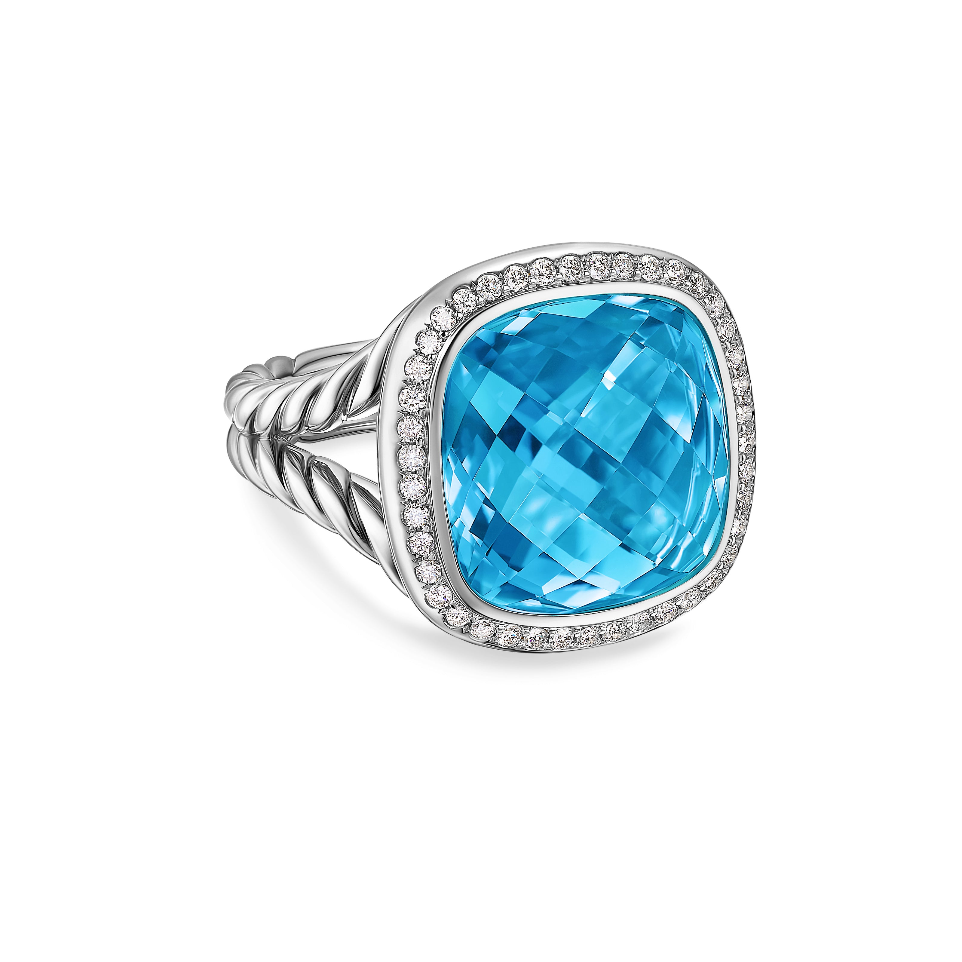 David Yurman Albion® Ring In Sterling Silver With Blue Topaz And Diamonds, 15mm