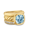 David Yurman Mercer® Three Row Stone Ring In 18k Yellow Gold With Sky Blue Topaz And Diamonds, 12mm