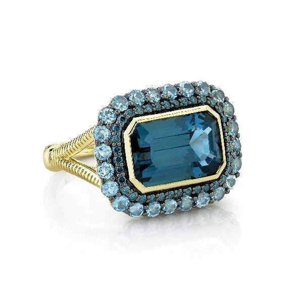 Sloane Street 18k Yellow Gold Topaz & Blue Diamond Ring