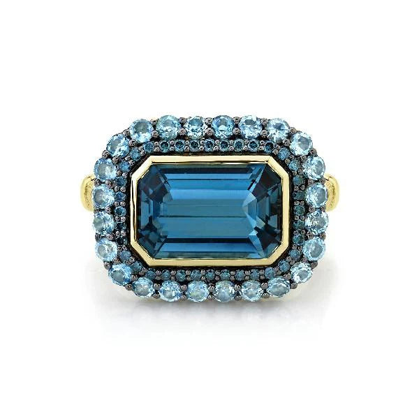 Sloane Street 18k Yellow Gold Topaz & Blue Diamond Ring