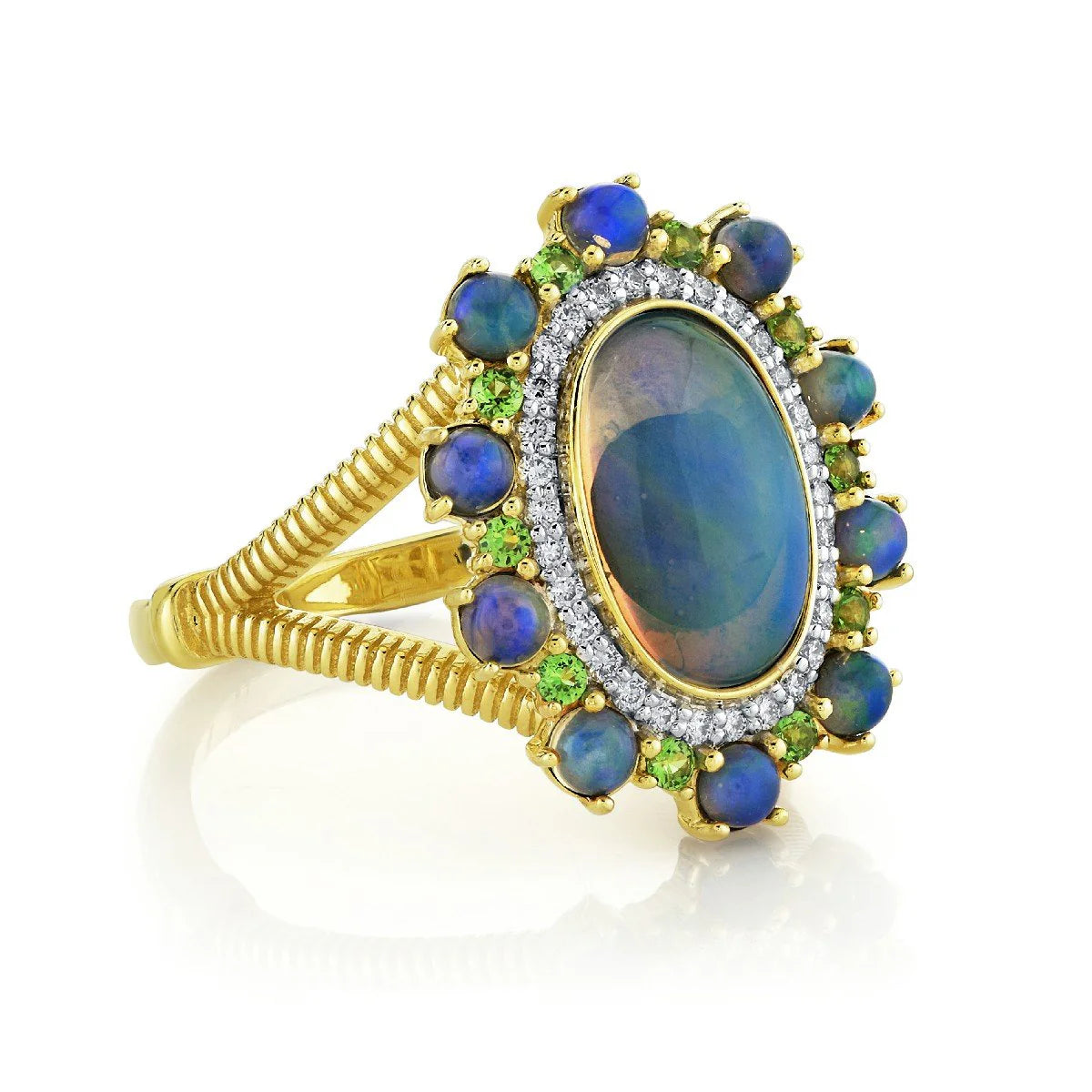 Sloane Street 18k Yellow Gold Opal, Tsavorite, & Diamond Ring