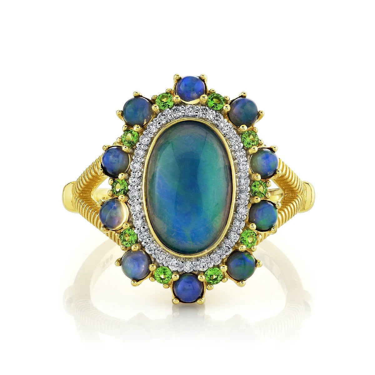 Sloane Street 18k Yellow Gold Opal, Tsavorite, & Diamond Ring