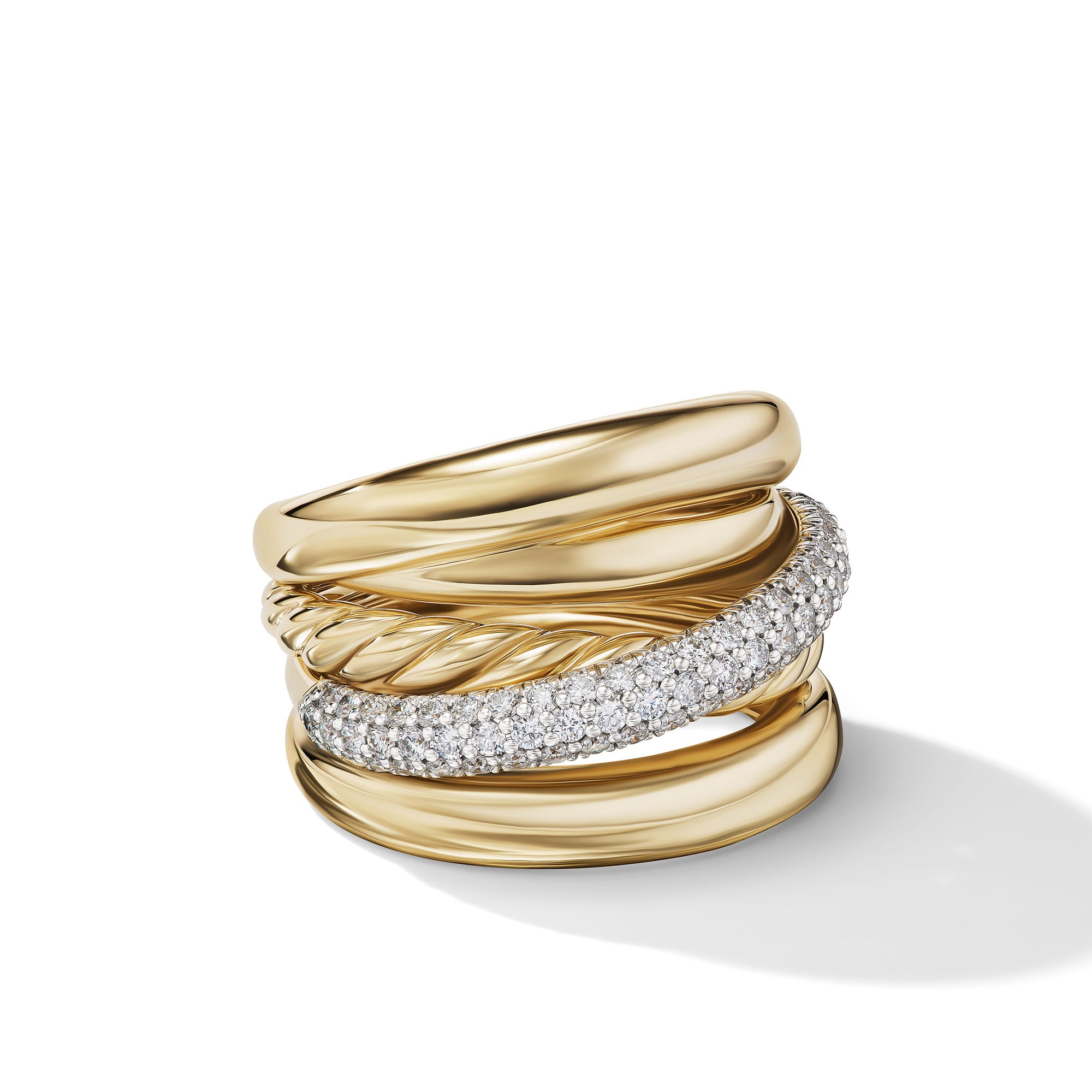 David Yurman 17.5mm Pave 5-Row Crossover Ring Di 18k
