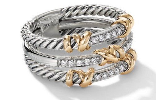 David Yurman 3-Station Petite Helena Wrap Ring Di Sil/18k