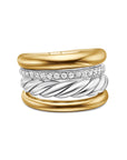 David Yurman Mercer® Multi Row Ring In Sterling Silver With 18k Yellow Gold And Diamonds, 14mm
