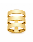 A three-band stacked gold ring with a polished finish, shown on a clean white background.
