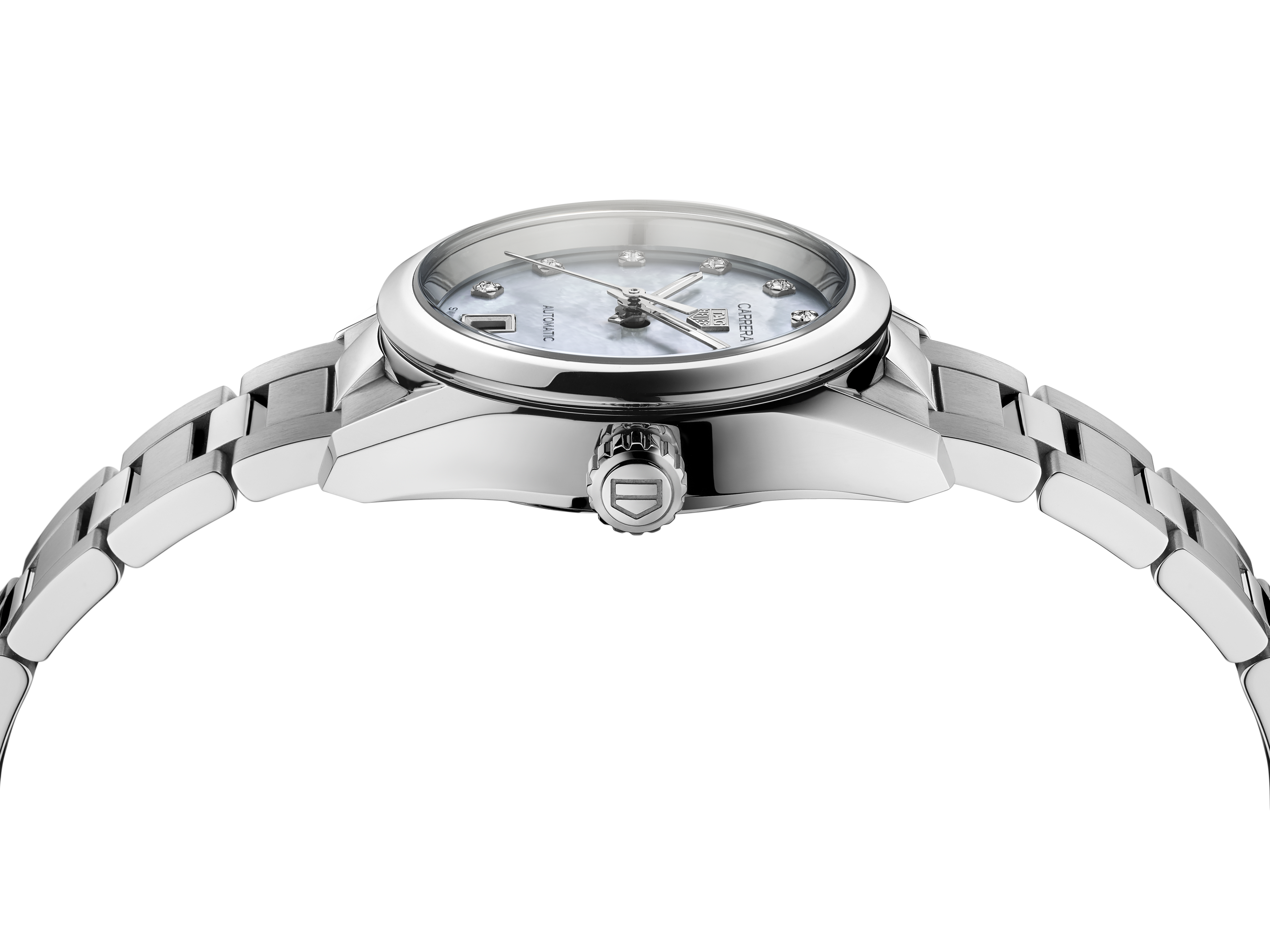 Tag Heuer Steel 29mm Automatic Carrera Watch With Diamonds