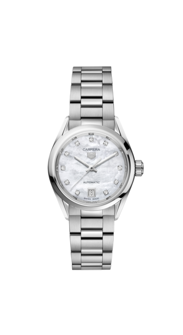 Tag Heuer Steel 29mm Automatic Carrera Watch With Diamonds