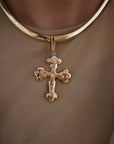 Estate 14k Yellow Gold Diamond Cross Necklace On Omega Chain
