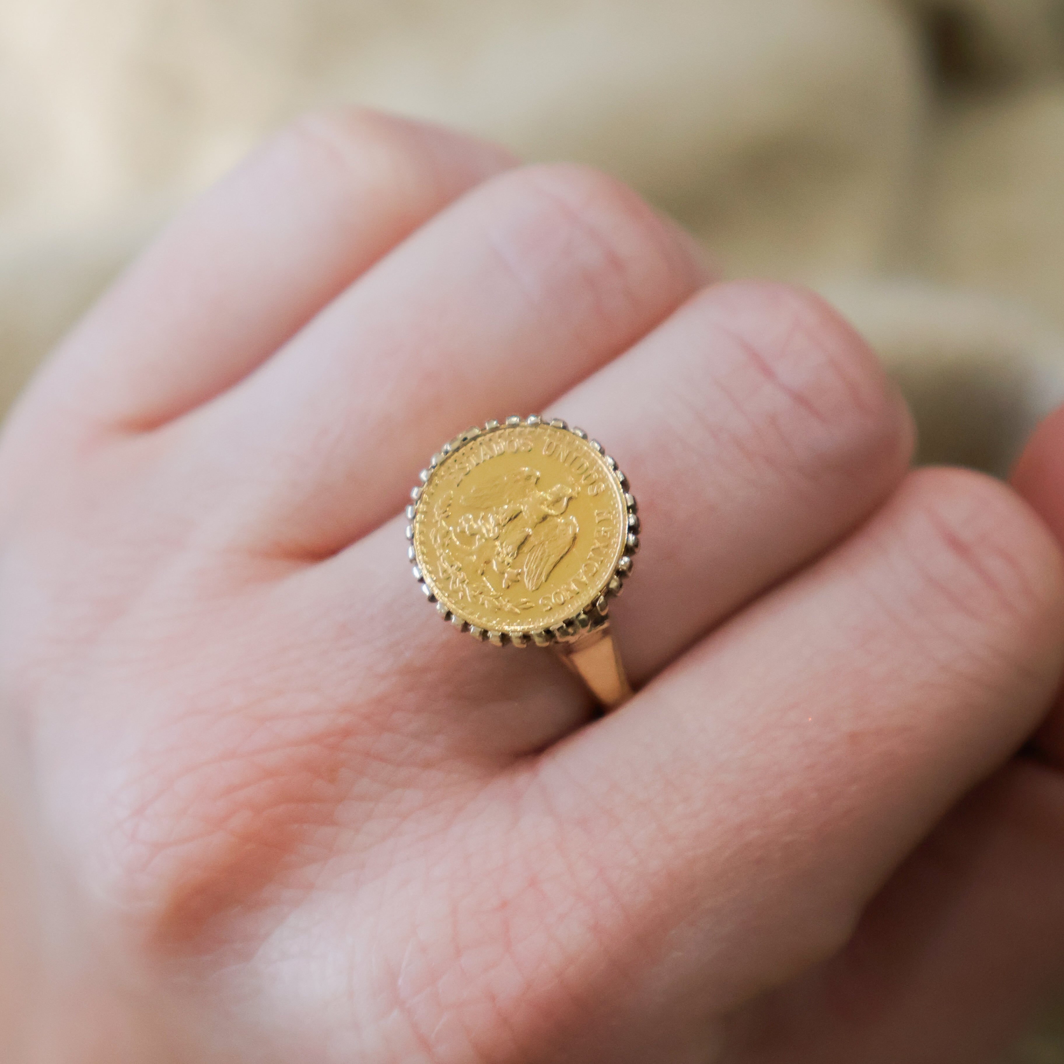 Estate 14k Yellow Gold Coin Ring Brown Company Jewelers