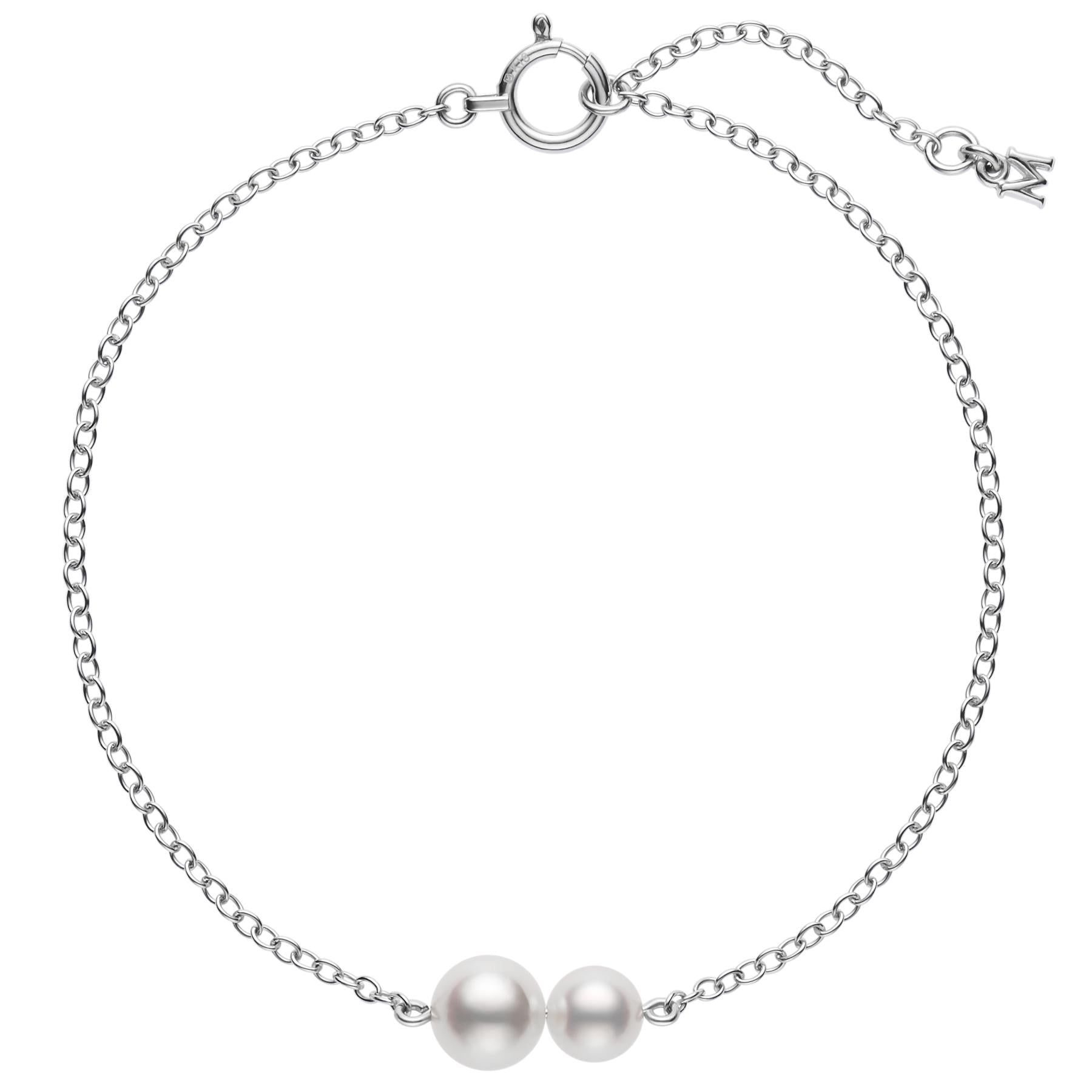 Mikimoto 18k White Gold Akoya Pearl Station Chain Bracelet