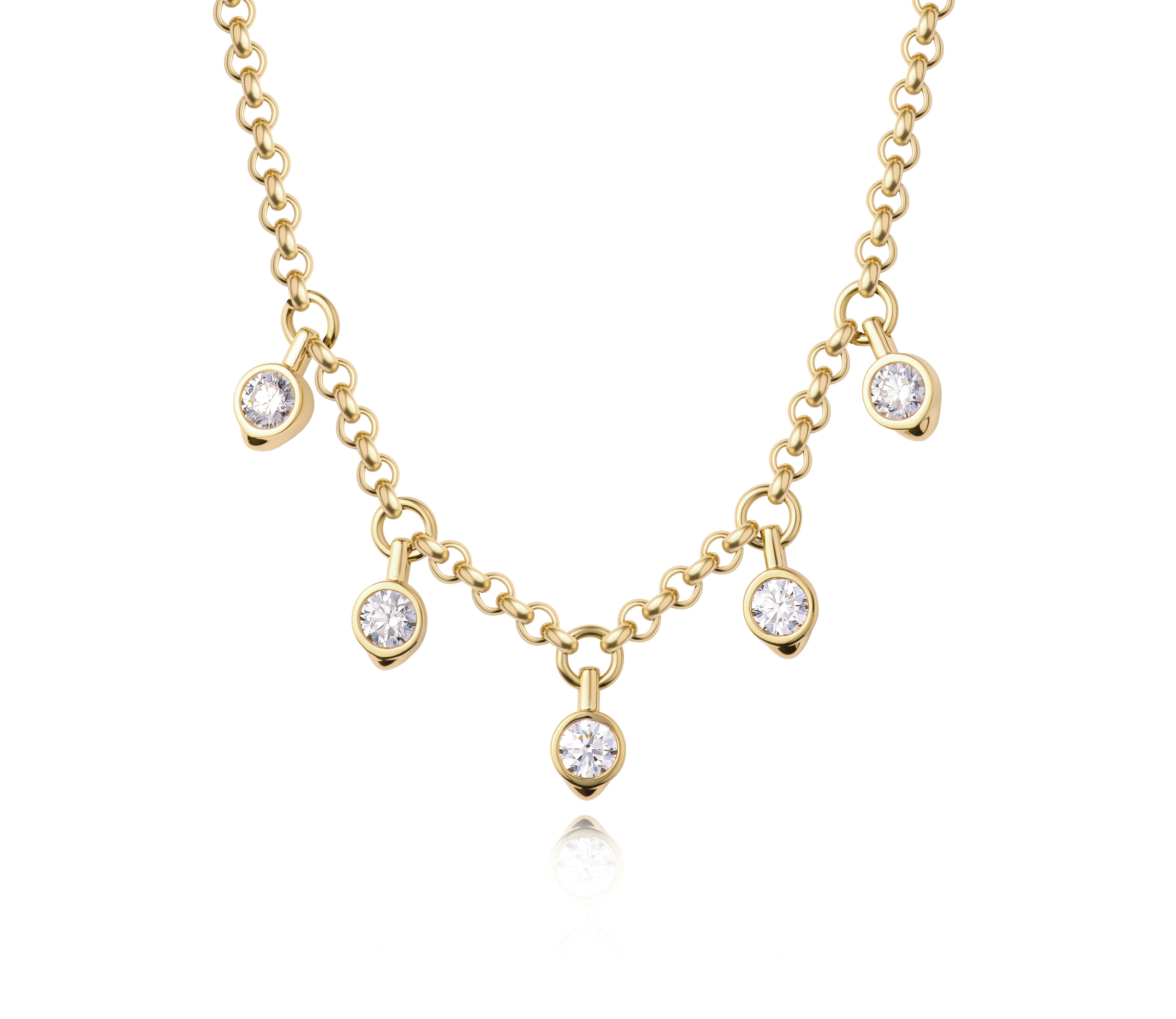 Phillips House 18k Yellow Gold Five Station Bezel-Set Diamond Drop Necklace