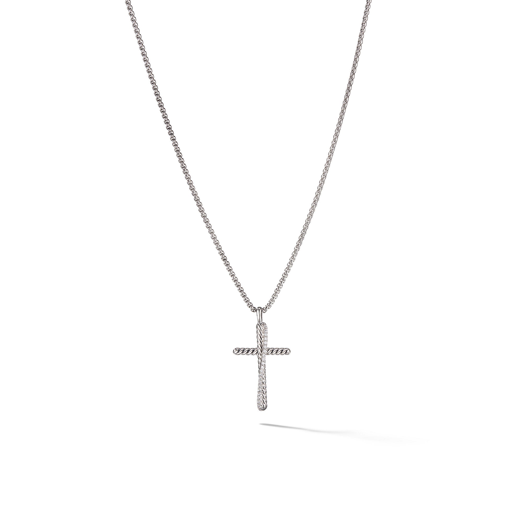 David Yurman Crossover Cross Necklace In Sterling Silver With Diamonds, 35.6mm