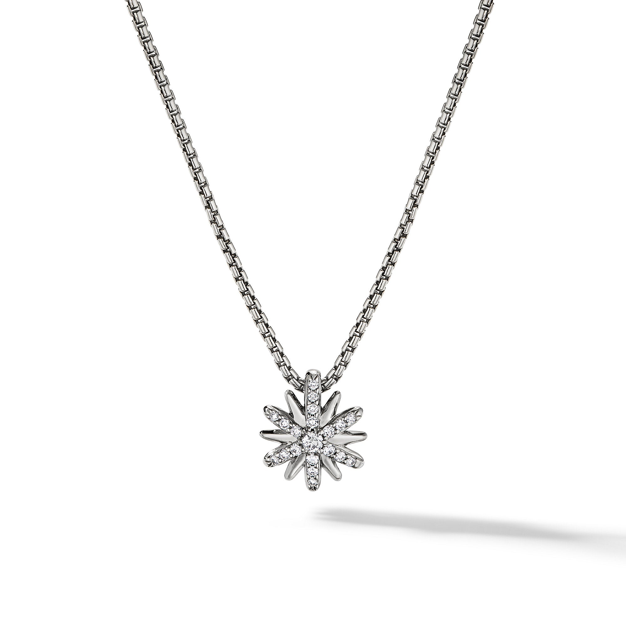 David Yurman Petite Starburst Pendant Necklace In Sterling Silver With Diamonds,