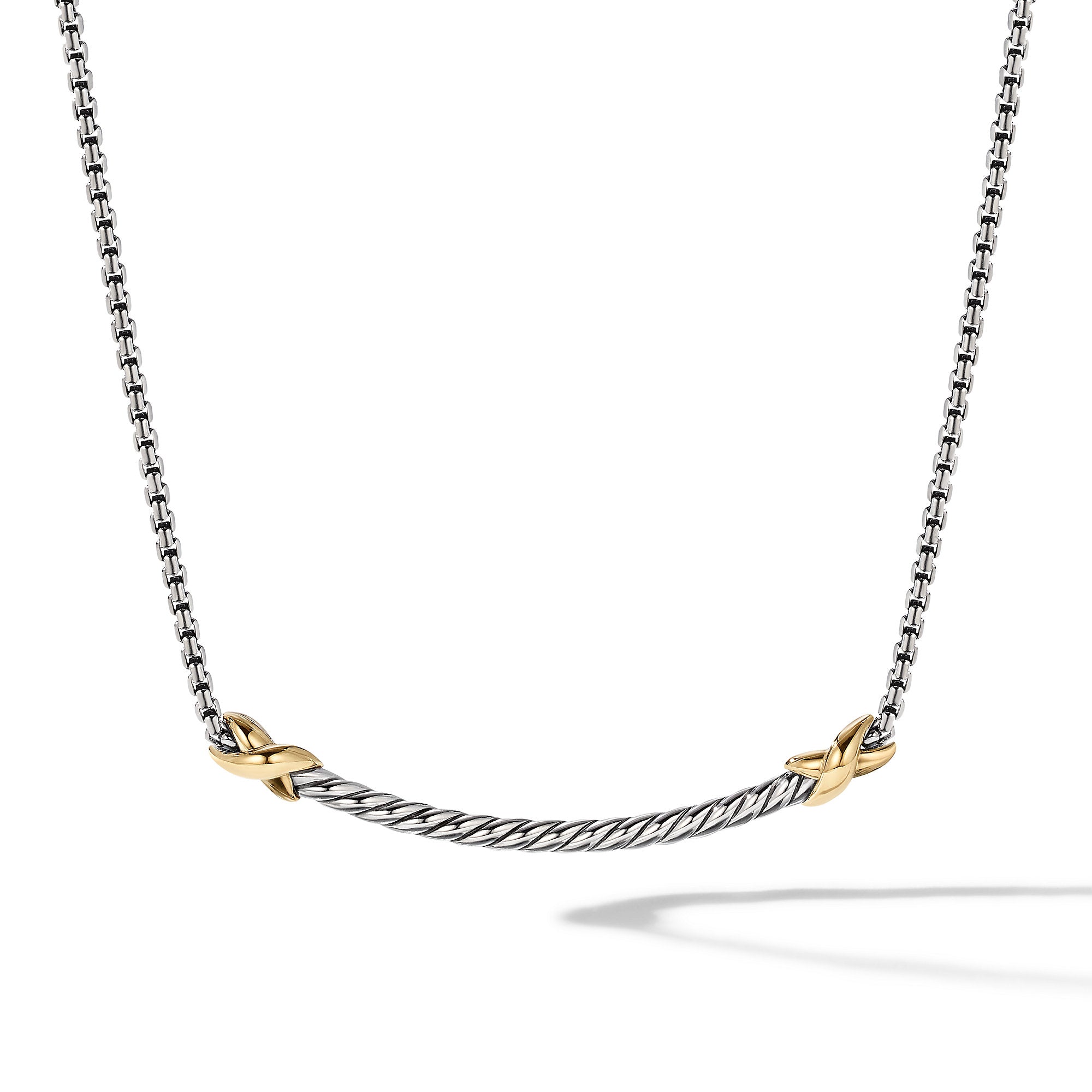 David Yurman 2.6mm Petite X Bar Neck Sil/18k 15-16 In aj