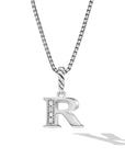 David Yurman Pave Initial Pendant Necklace In Sterling Silver With Diamond P