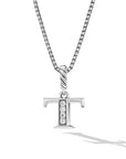 David Yurman Pavé Initial Pendant Necklace In Sterling Silver With Diamond T