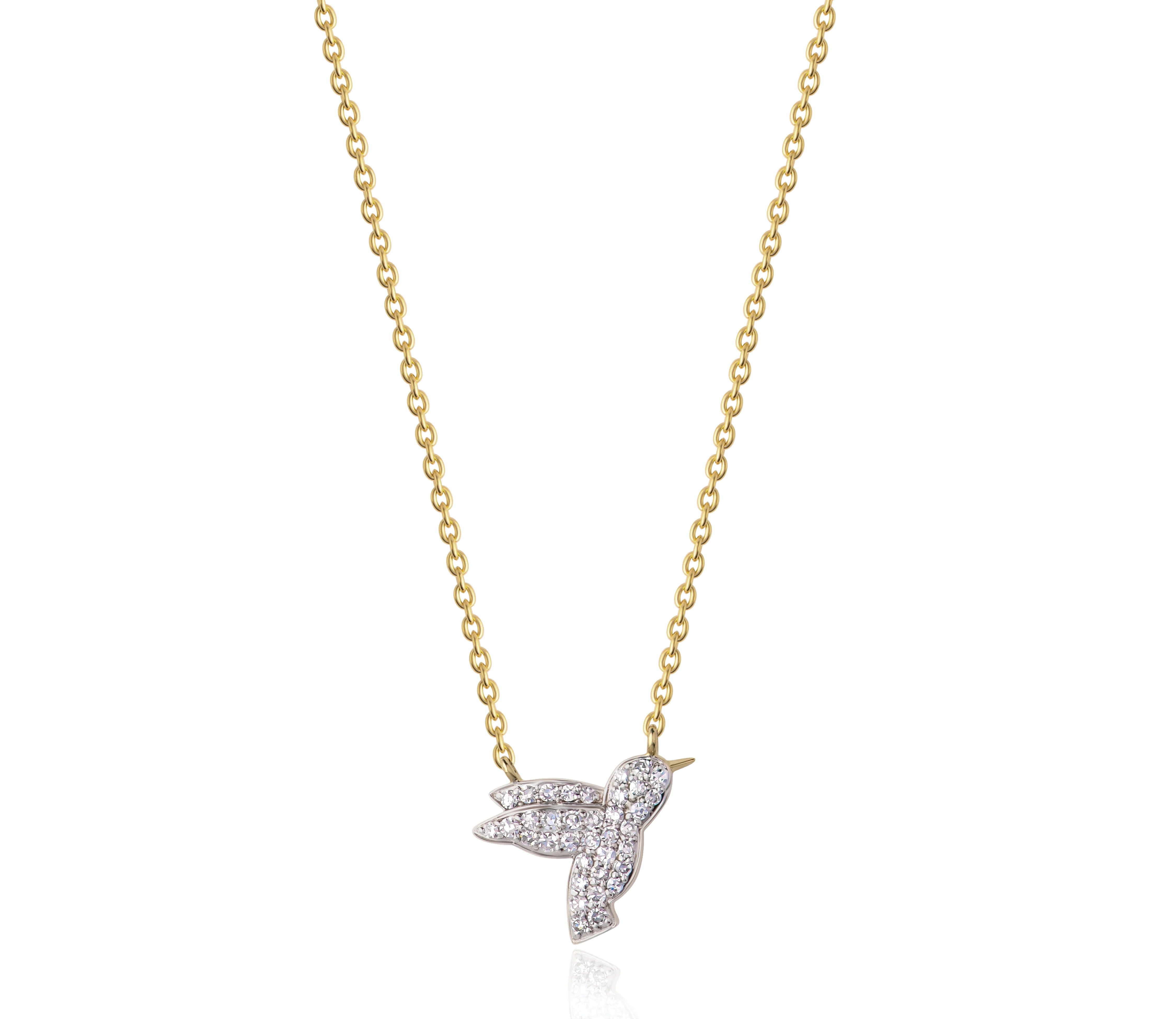 Phillips House 14k Yellow Gold Symphony Petite Hummingbird Diamond Necklace