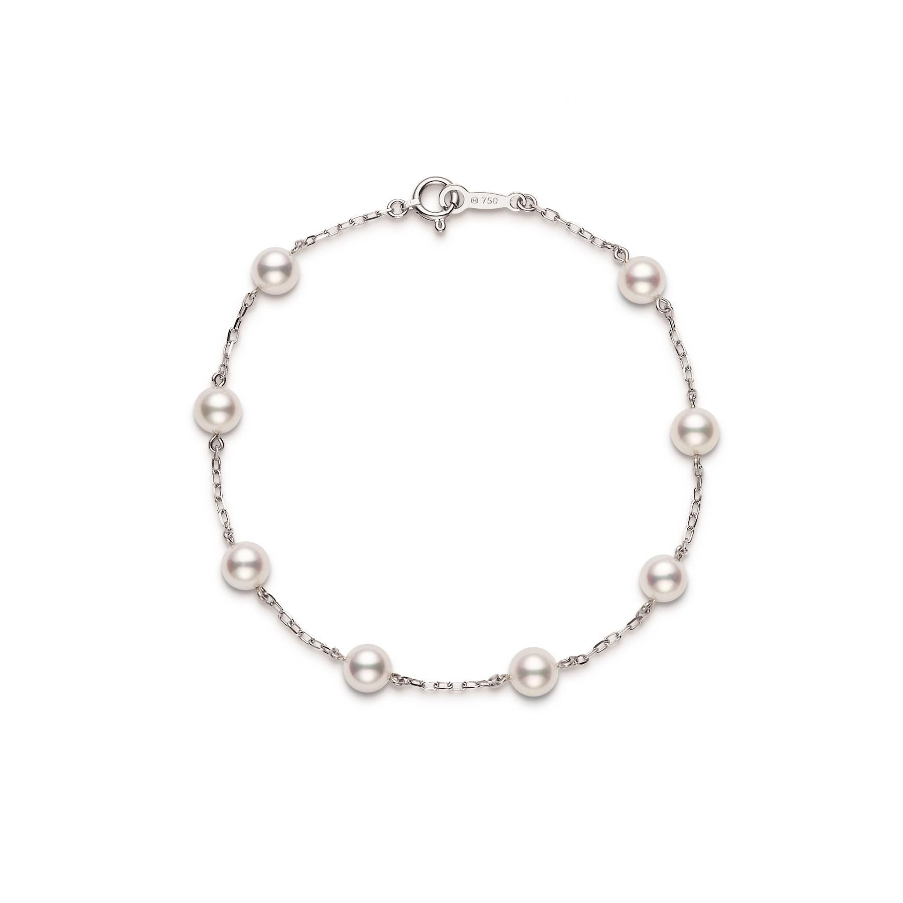 Mikimoto 18k White Gold Pearl Station Bracelet