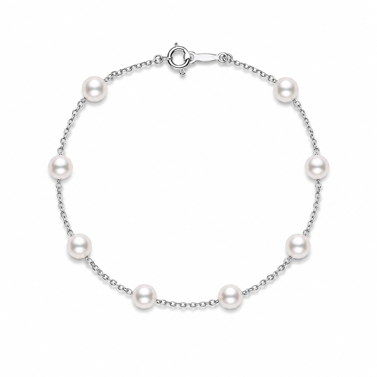 FIR Bracelet ホワイト 18K White Gold 5.5x6mm Pearl Station Bracelet – Brown & Company