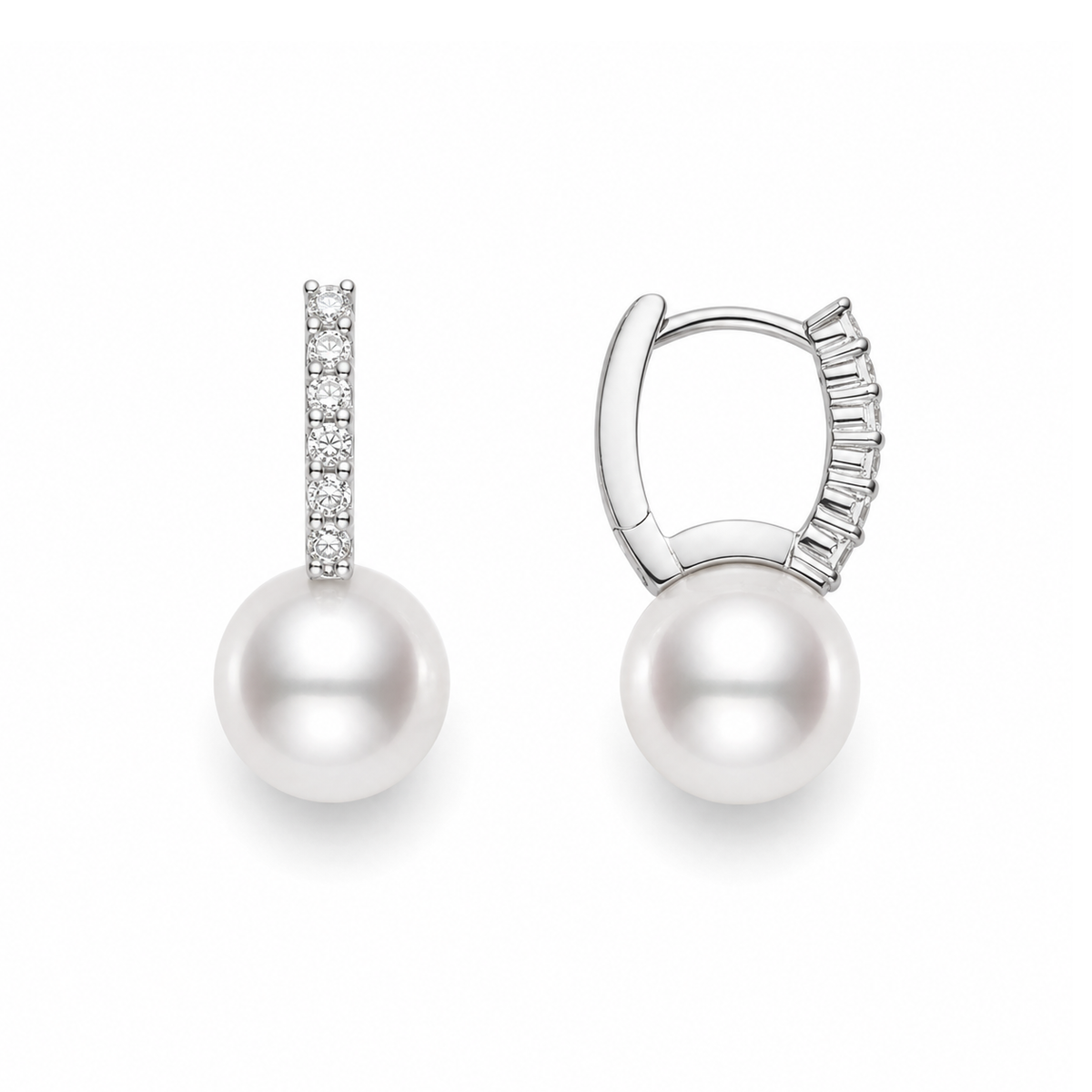 18K White Gold Classic Pearl & Diamond Drop Earrings – Brown 