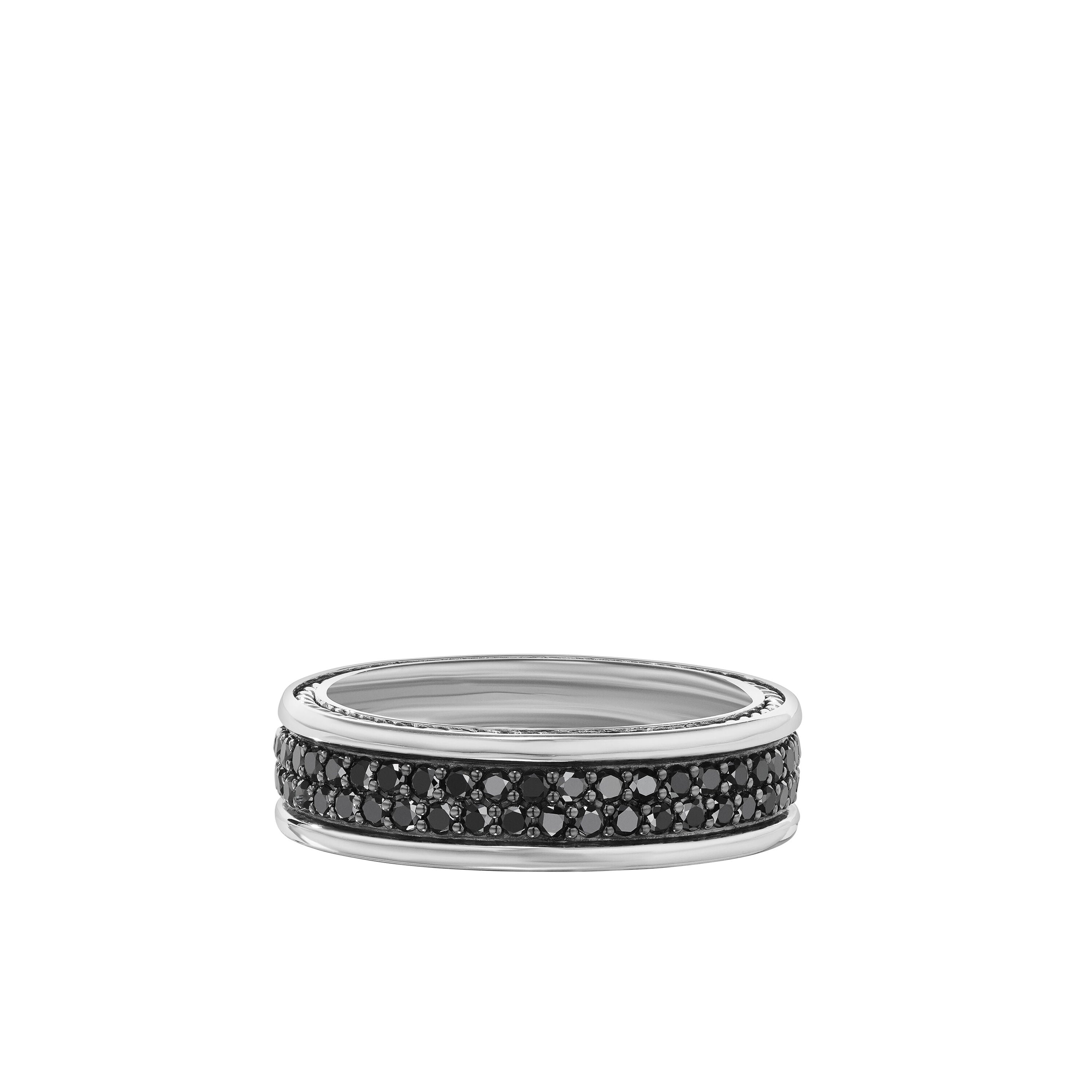 David Yurman 2-Row Black Diamond Ring In Sterling Silver With Black Diamonds
