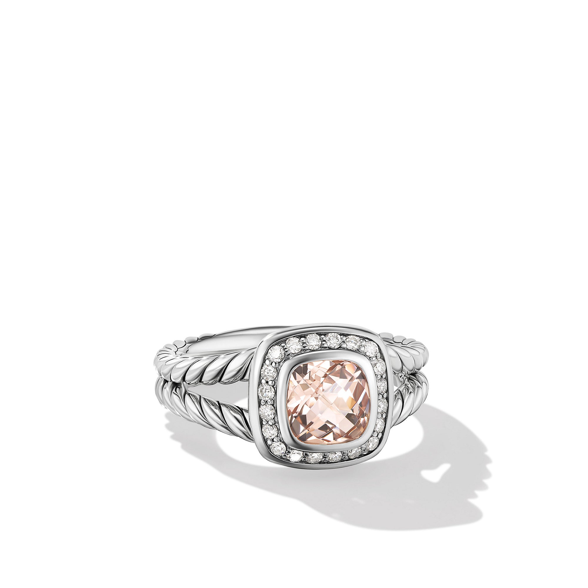David Yurman Albion 7 Mm Split Petite Albion Ring In Sterling Silver With Faceted Morganite And Diamonds