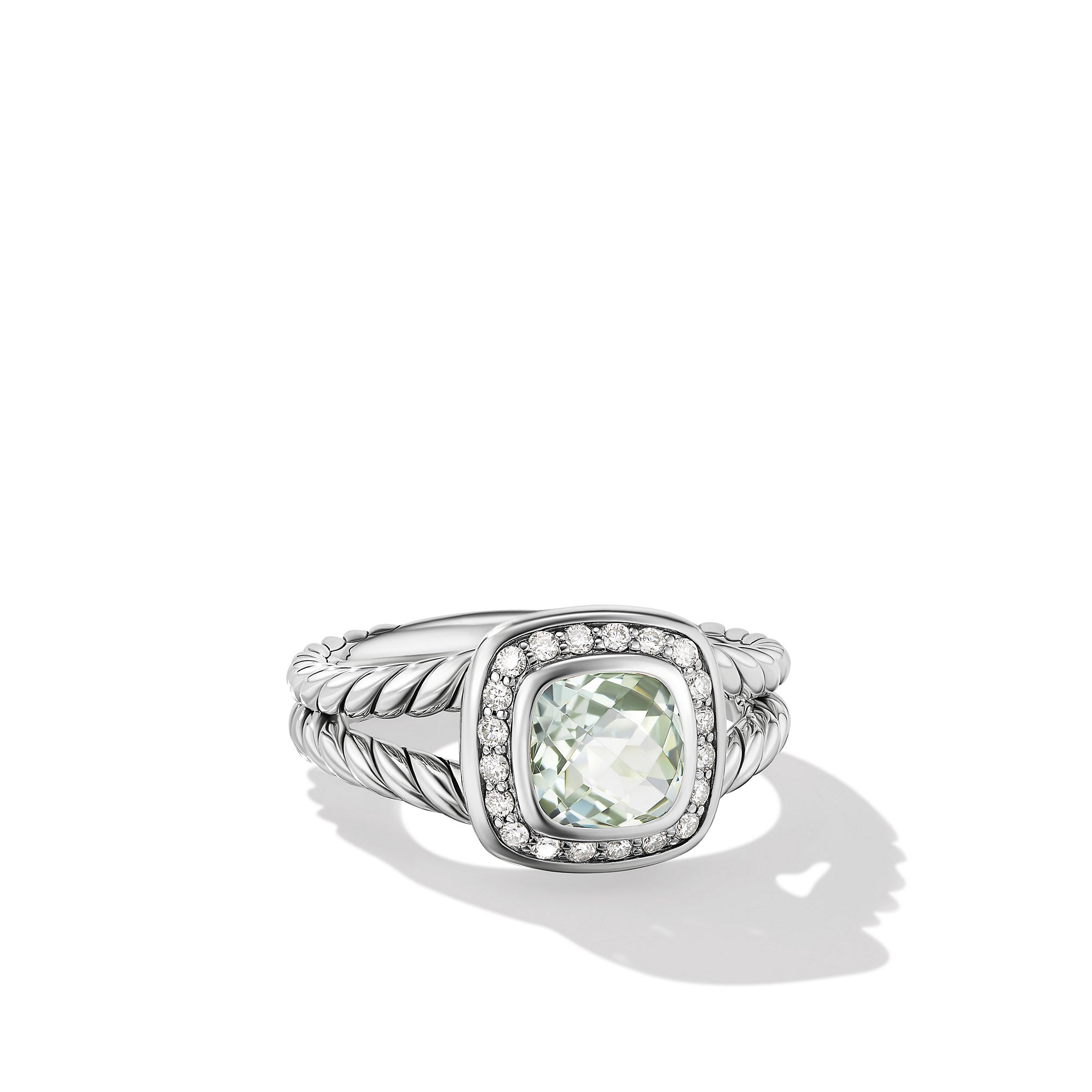 David Yurman Albion 7 Mm Split Petite Albion Ring In Sterling Silver With Faceted Prasiolite And Diamonds