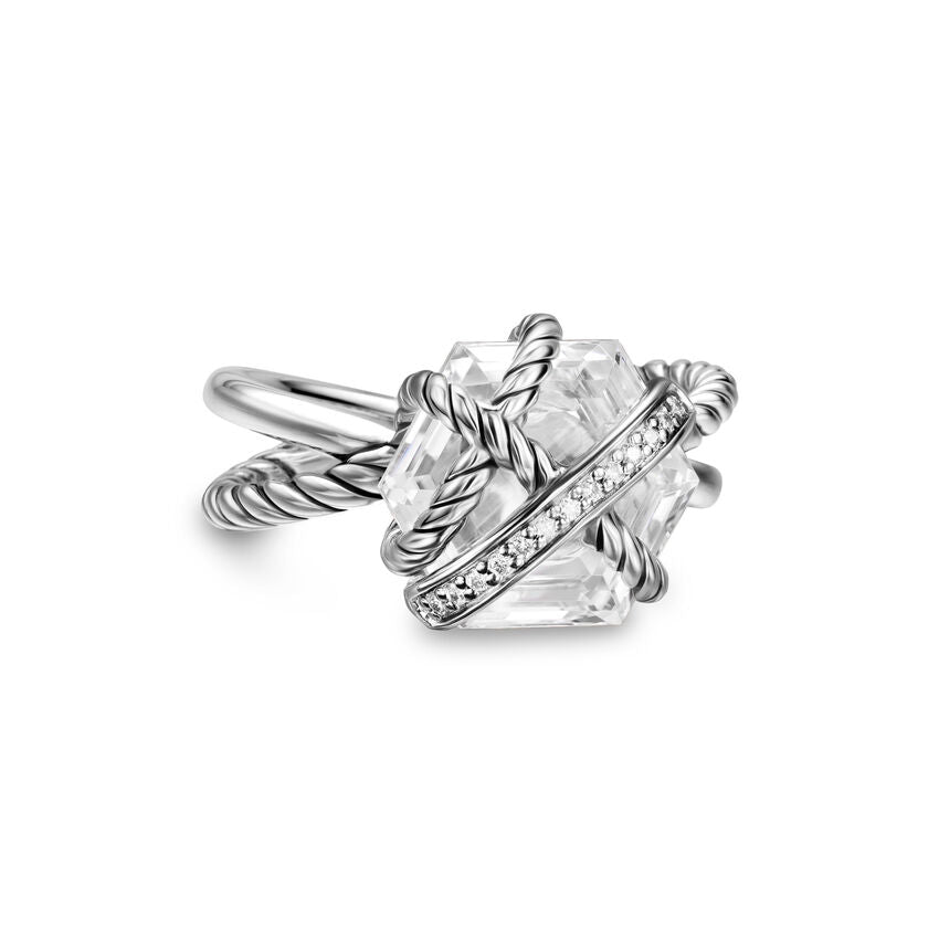 David Yurman Cable Wrap Ring In Sterling Silver With Crystal And Pavé Diamonds, 11mm