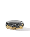 David Yurman Waves Band Ring In Sterling Silver With 18k Yellow Gold And Black Diamonds, 8.7mm